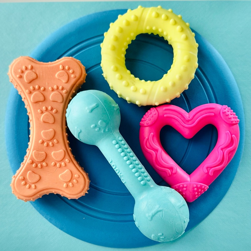 🆕🦮🐾Puppy & Small Dog Pet Gift Pack 🦮🐾 4 Durable Chew Toys & 1 Pet Frisbee 🎉🐾💗🦴